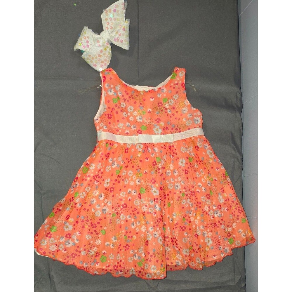 Youngland Baby Peach Orange FLoral Design with Hairbow Size 18 Months